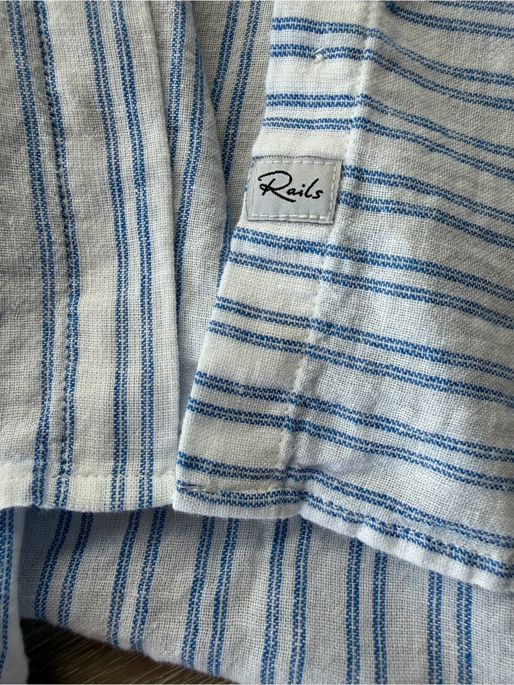 Rails Bonnie Linen Blend Olympic Stripe Blue & White Button-Down Shirt Size M - Picture 7 of 10